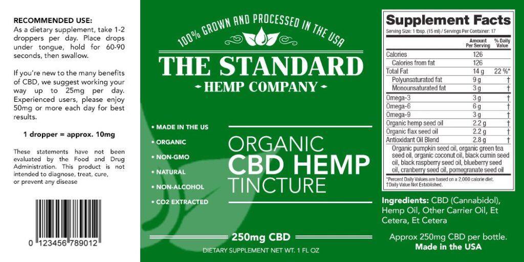 The Standard Hemp Company tincture label