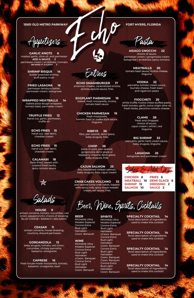 Echo restaurant menu