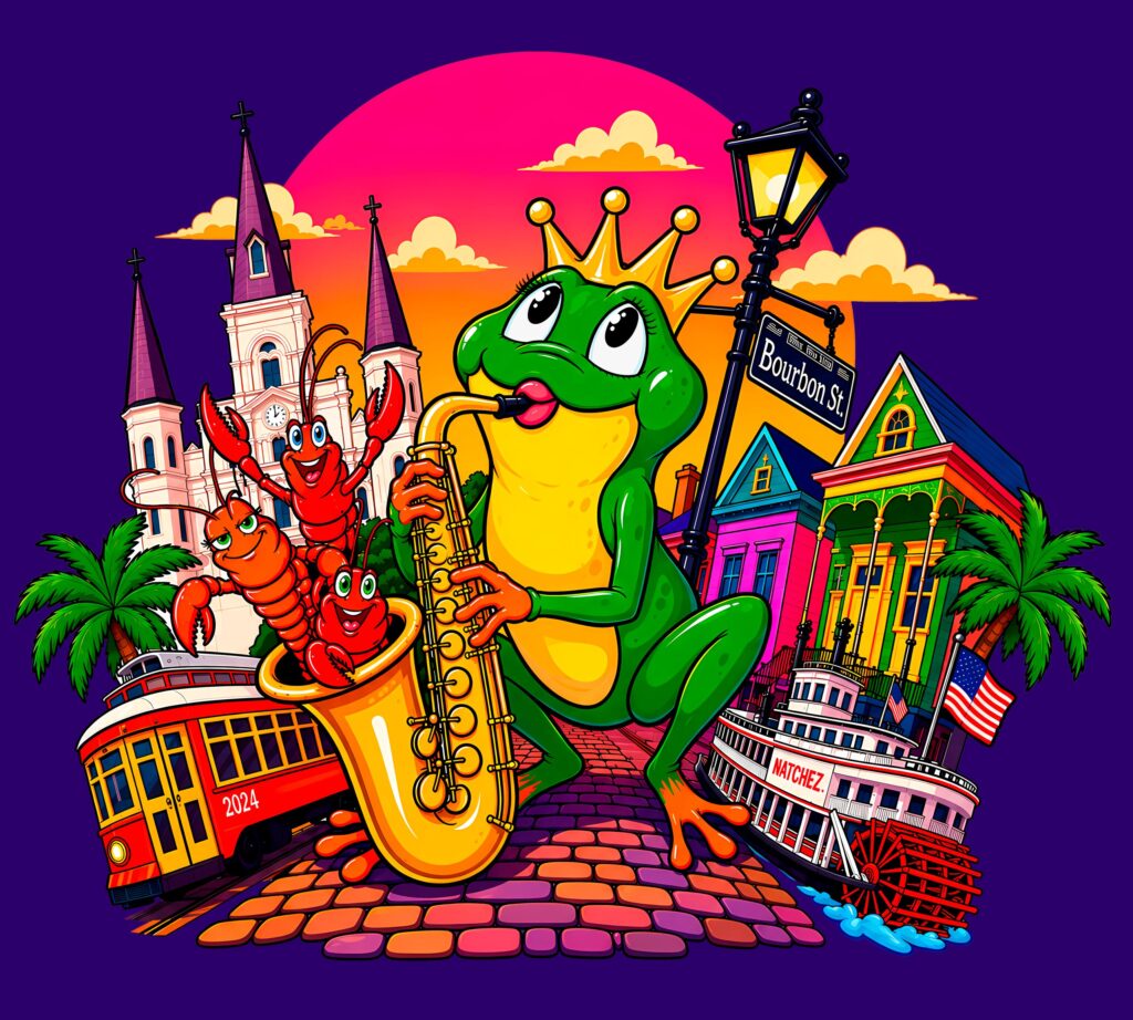 New Orleans jazz frog illustration