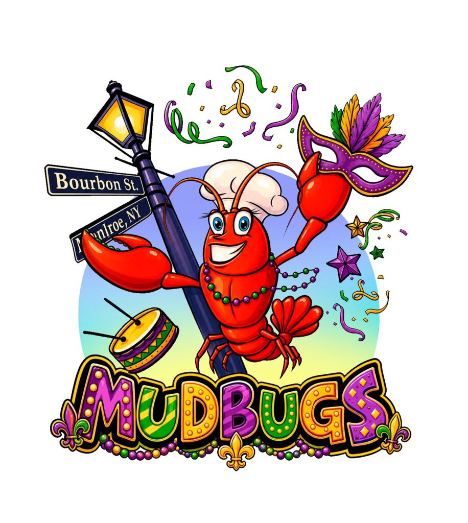 Mudbugs Mardi Gras crawfish illustration